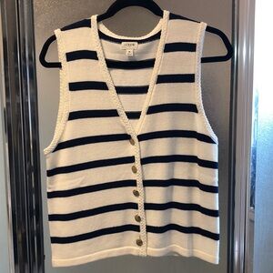 J. Crew Navy and Cream Striped V-Neck Sweater Vest